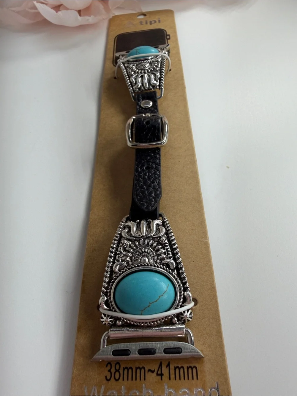 Turquoise Concho Leather Watch Band - Fits 38mm-41mm